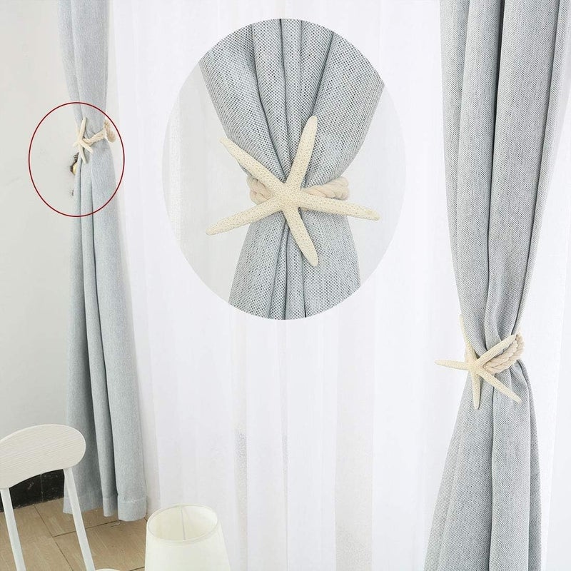 Xinally 2 Pcs Natural Starfish Curtain Tiebacks, Handmade Woven Rope Curtain Curtain Ties Blinds Accessories for Outdoor, Home, Office, Hotel, Living Room Curtain Decoration (Five-Fingered Starfish) - Image 2
